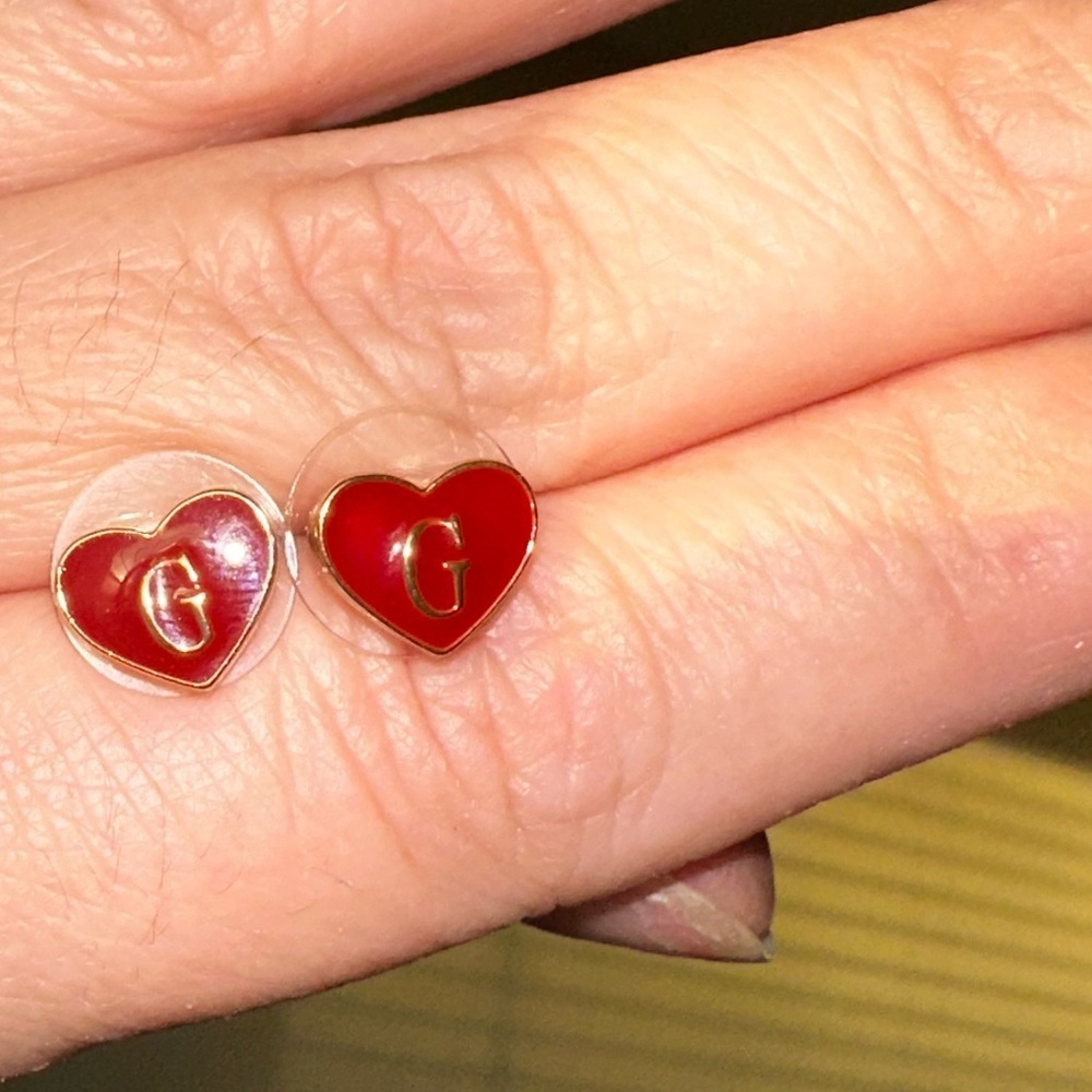 Red heart earrings by Guess